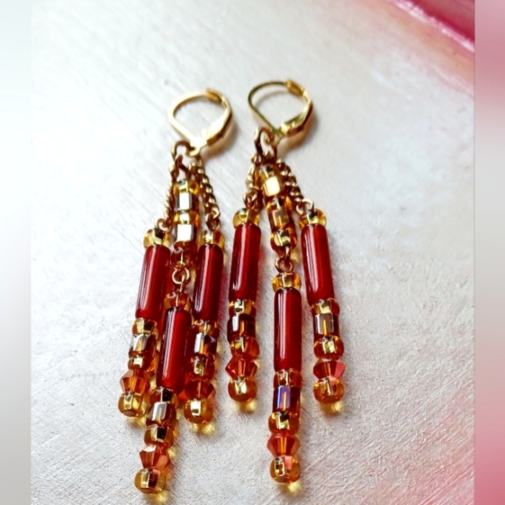 Handmade Carnelian Dangle Earrings - Picture 2 of 3